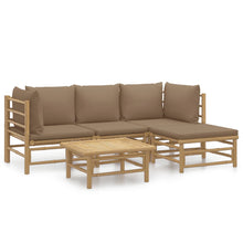 5-Delige Loungeset Met Kussens Bamboe Taupe 2x hoek + midden + voetensteun + Tafel