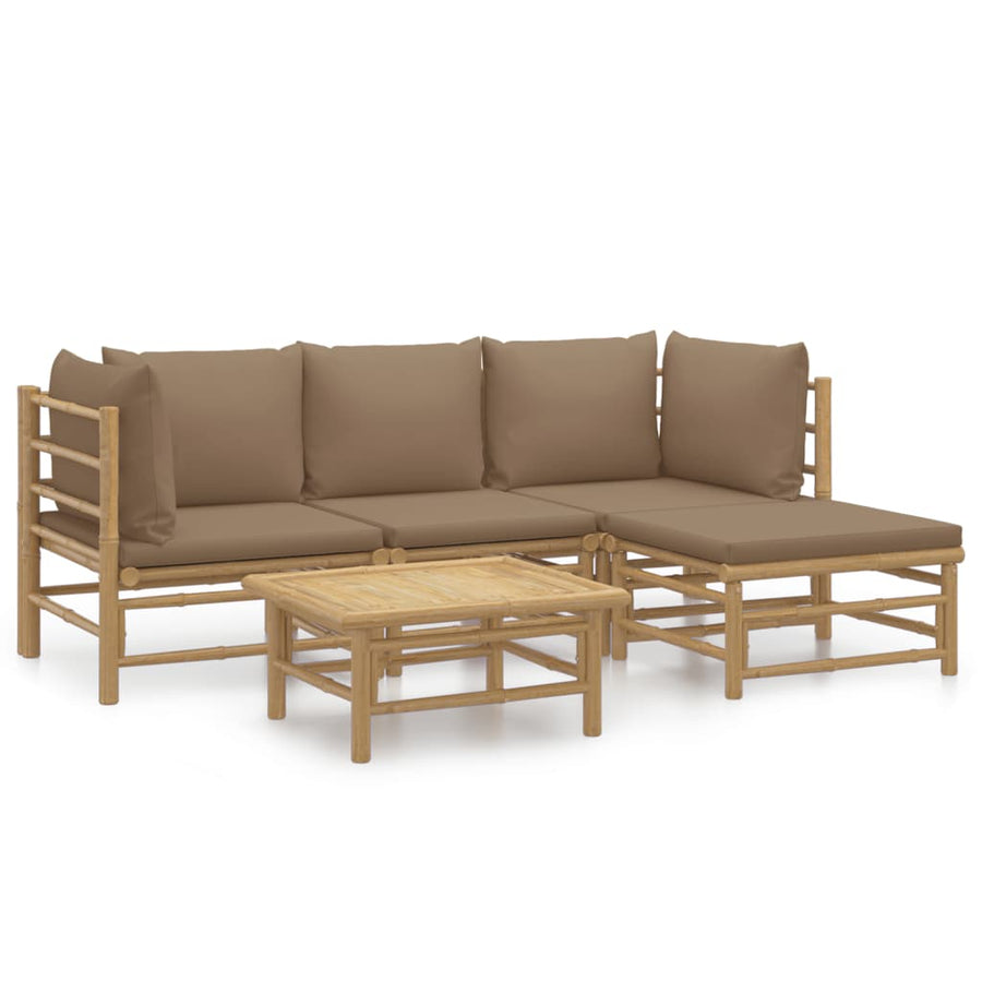 5-Delige Loungeset Met Kussens Bamboe Taupe 2x hoek + midden + voetensteun + Tafel