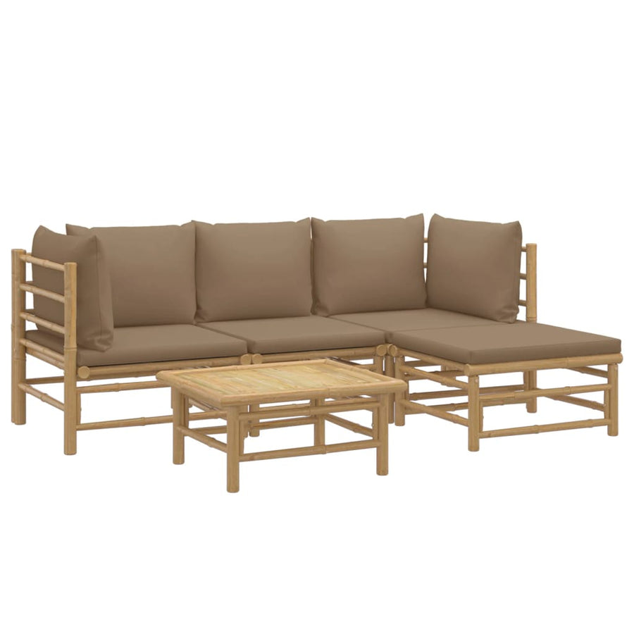 5-Delige Loungeset Met Kussens Bamboe Taupe 2x hoek + midden + voetensteun + Tafel
