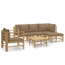 6-Delige Loungeset Met Kussens Bamboe Taupe 2x corner + middle + chair + footrest + table