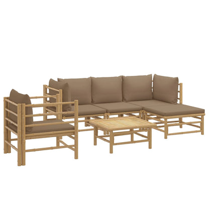 6-Delige Loungeset Met Kussens Bamboe Taupe 2x corner + middle + chair + footrest + table