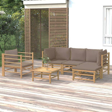6-Delige Loungeset Met Kussens Bamboe Taupe 2x corner + middle + chair + footrest + table