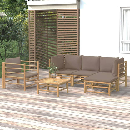 6-Delige Loungeset Met Kussens Bamboe Taupe 2x corner + middle + chair + footrest + table