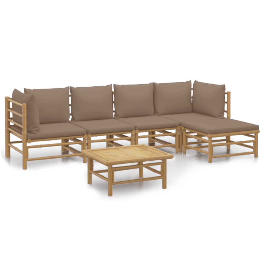 6-Delige Loungeset Met Kussens Bamboe Taupe 2x hoek + 2x midden + voetensteun + Tafel