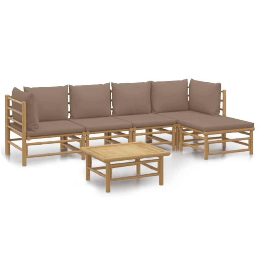 6-Delige Loungeset Met Kussens Bamboe Taupe 2x hoek + 2x midden + voetensteun + Tafel