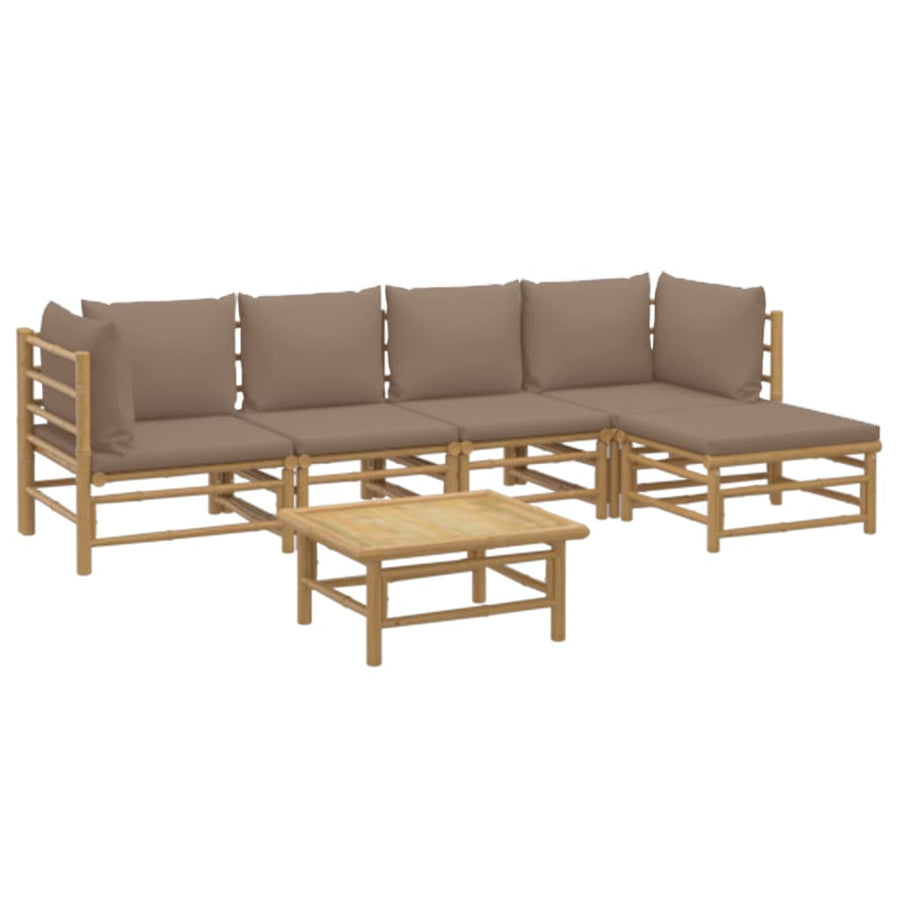 6-Delige Loungeset Met Kussens Bamboe Taupe 2x hoek + 2x midden + voetensteun + Tafel