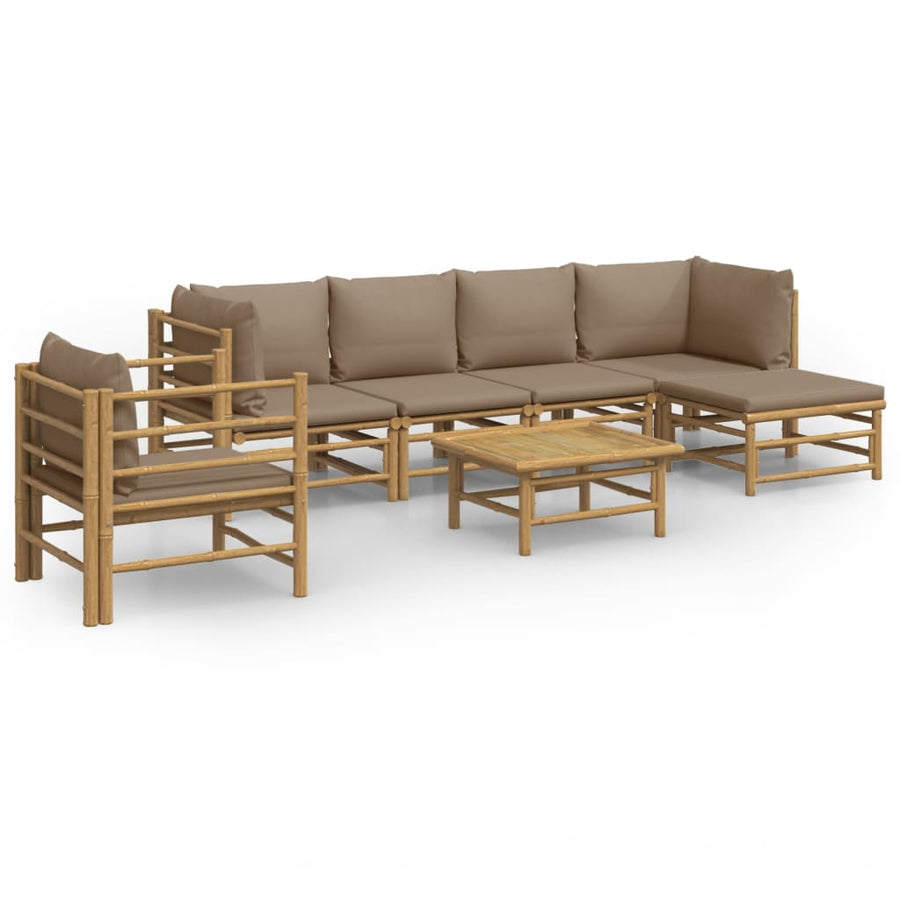 7-Delige Loungeset Met Kussens Bamboe Taupe 2x corner + 2x middle + chair + footrest + table