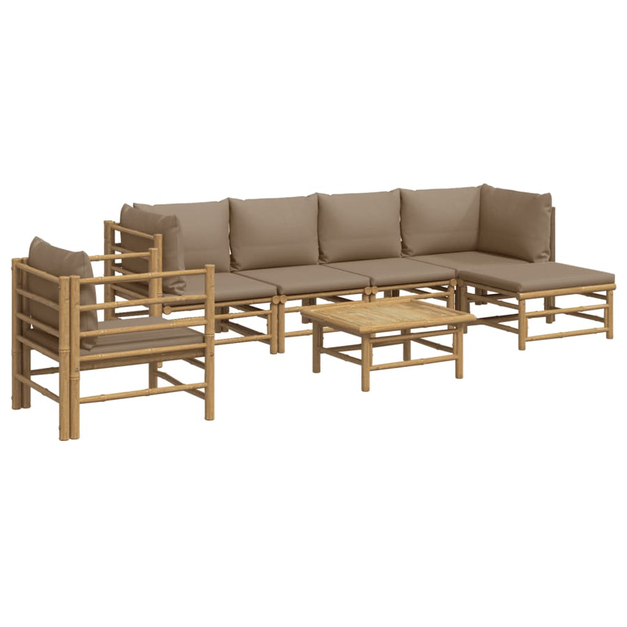 7-Delige Loungeset Met Kussens Bamboe Taupe 2x corner + 2x middle + chair + footrest + table