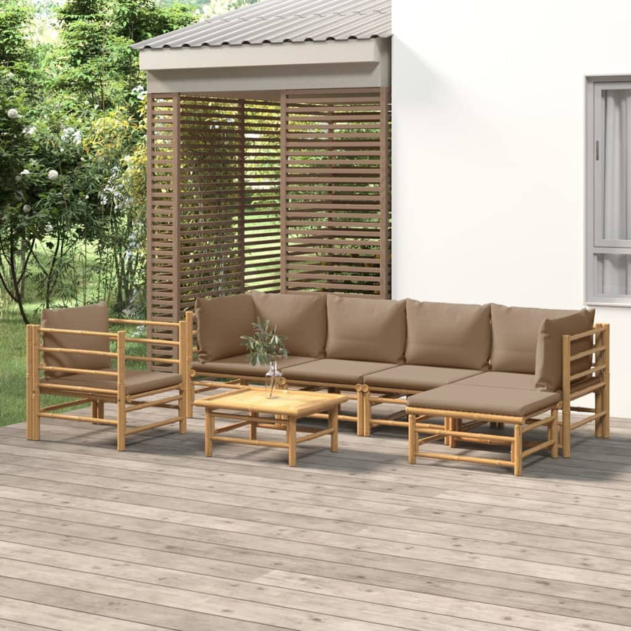7-Delige Loungeset Met Kussens Bamboe Taupe 2x corner + 2x middle + chair + footrest + table