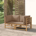 Tuinhoekbank bamboe 2 stuks taupe kussens 69x69x65 cm