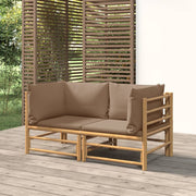 Tuinhoekbank bamboe 2 stuks taupe kussens 69x69x65 cm
