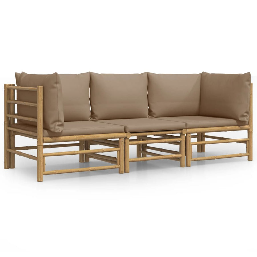 3-Delige Loungeset Met Kussens Bamboe Taupe 2x hoek + midden