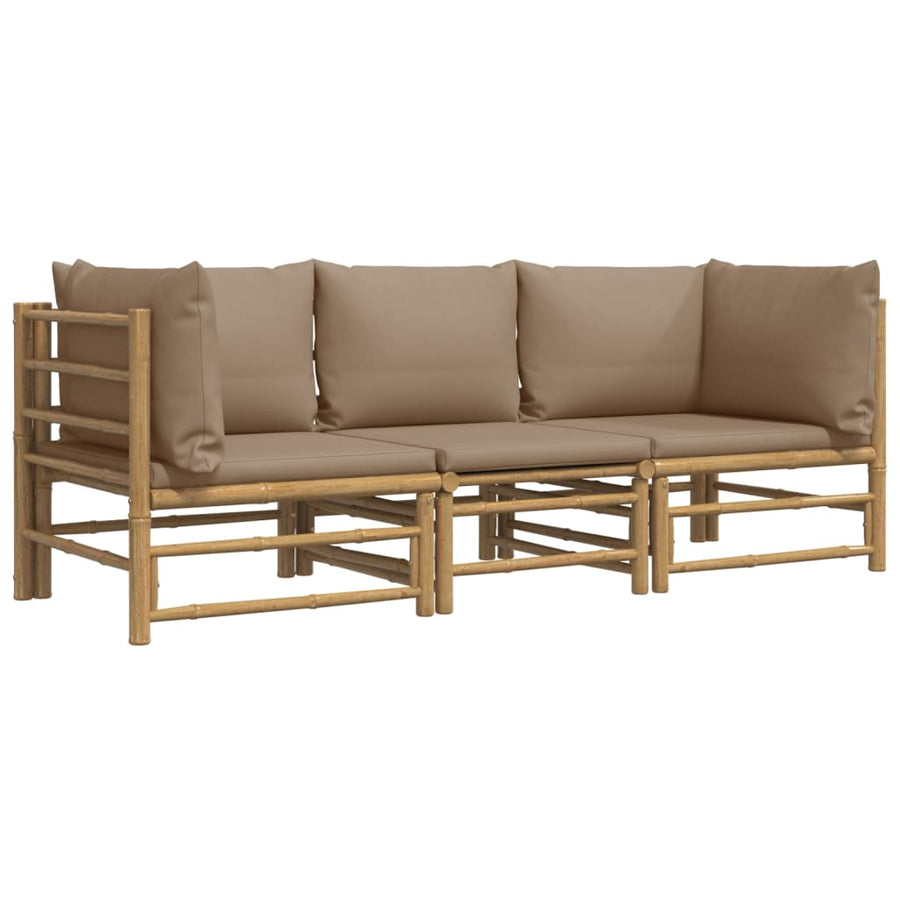 3-Delige Loungeset Met Kussens Bamboe Taupe 2x hoek + midden