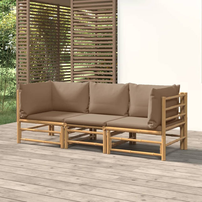 3-Delige Loungeset Met Kussens Bamboe Taupe 2x hoek + midden