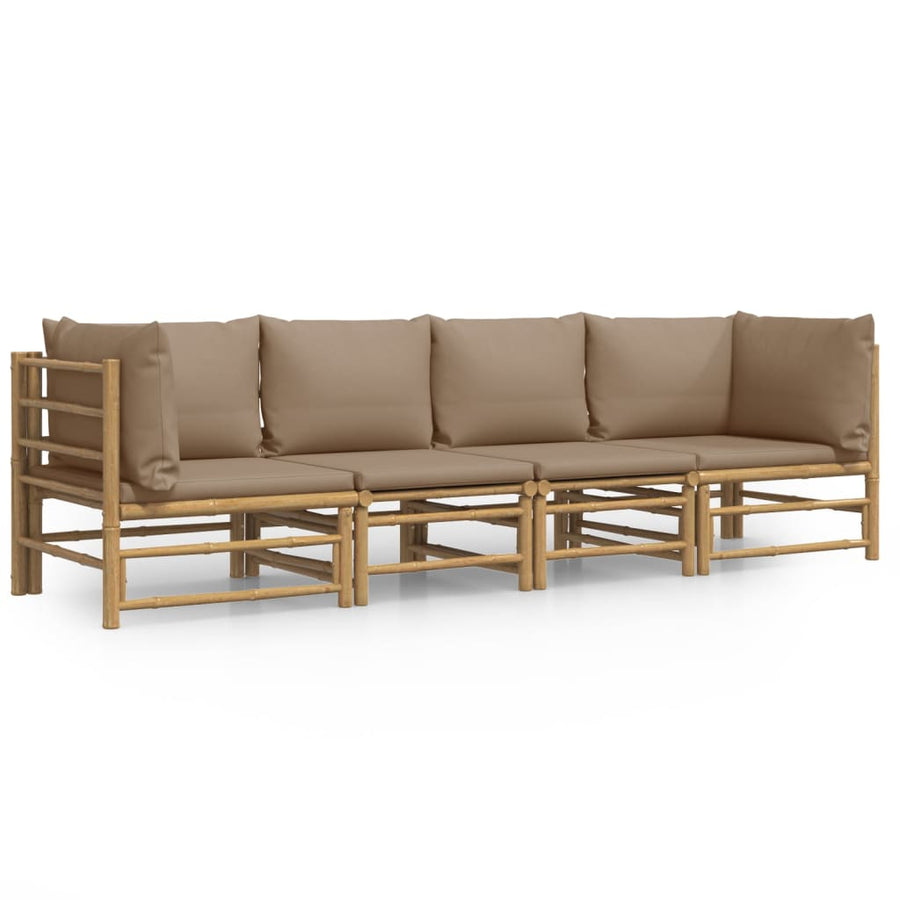 4-Delige Loungeset Met Kussens Bamboe Taupe 2x hoek + 2x midden