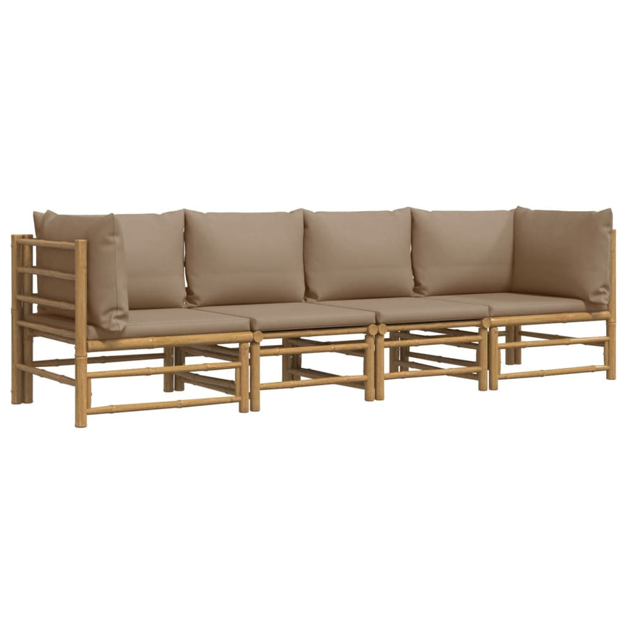 4-Delige Loungeset Met Kussens Bamboe Taupe 2x hoek + 2x midden