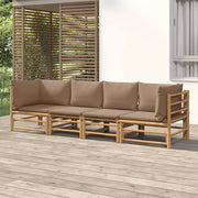 Loungeset bamboe 4-delig taupe kussens