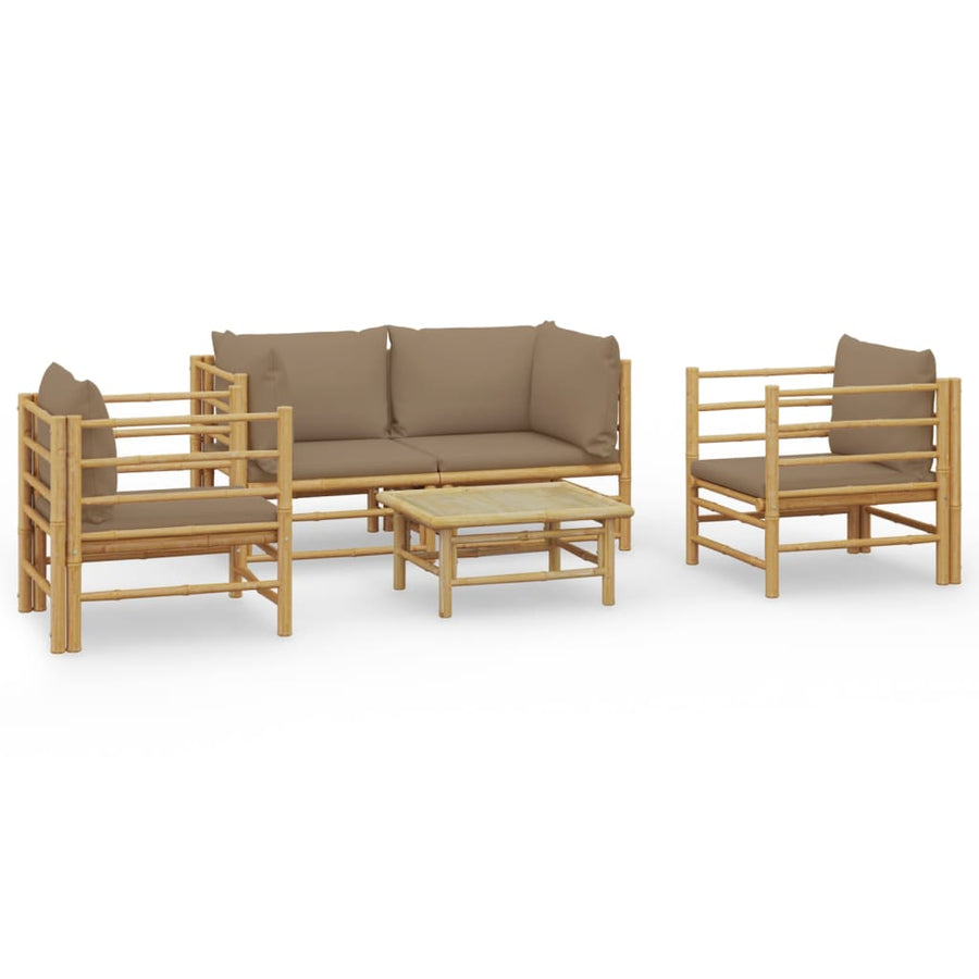 5-Delige Loungeset Met Kussens Bamboe Taupe 2x corner + 2x chair + table