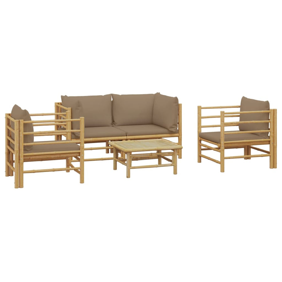 5-Delige Loungeset Met Kussens Bamboe Taupe 2x corner + 2x chair + table