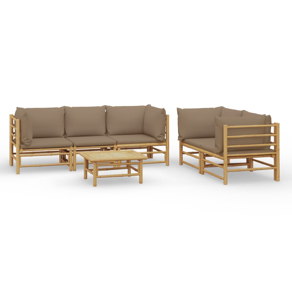 6-Delige Loungeset Met Kussens Bamboe Taupe 4x hoek + midden + Tafel