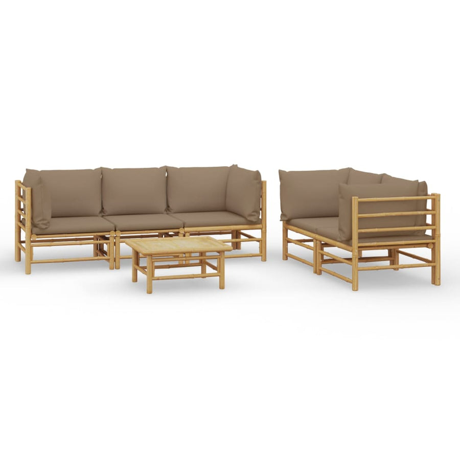 6-Delige Loungeset Met Kussens Bamboe Taupe 4x hoek + midden + Tafel