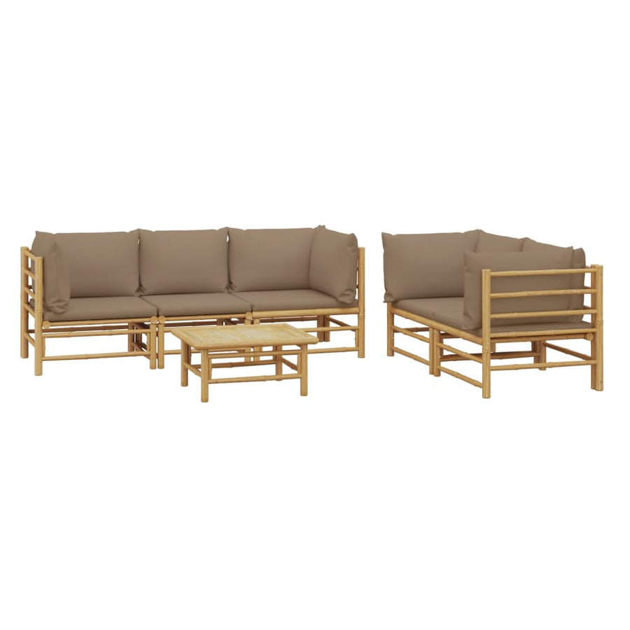 6-Delige Loungeset Met Kussens Bamboe Taupe 4x hoek + midden + Tafel