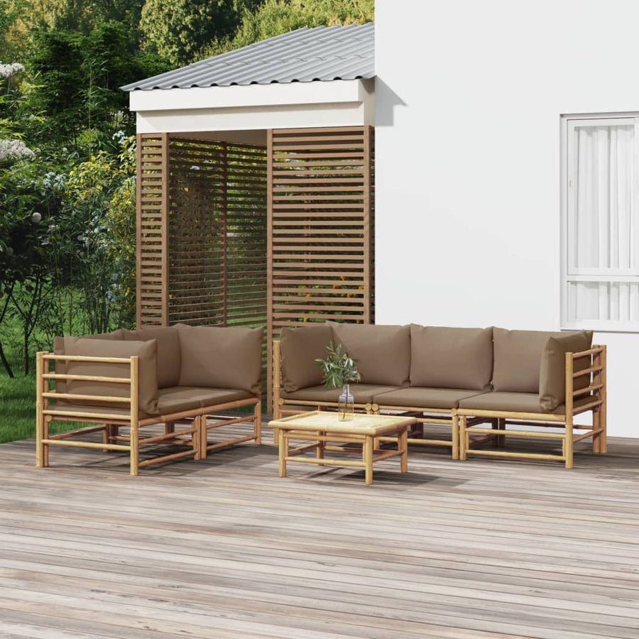 6-Delige Loungeset Met Kussens Bamboe Taupe 4x hoek + midden + Tafel