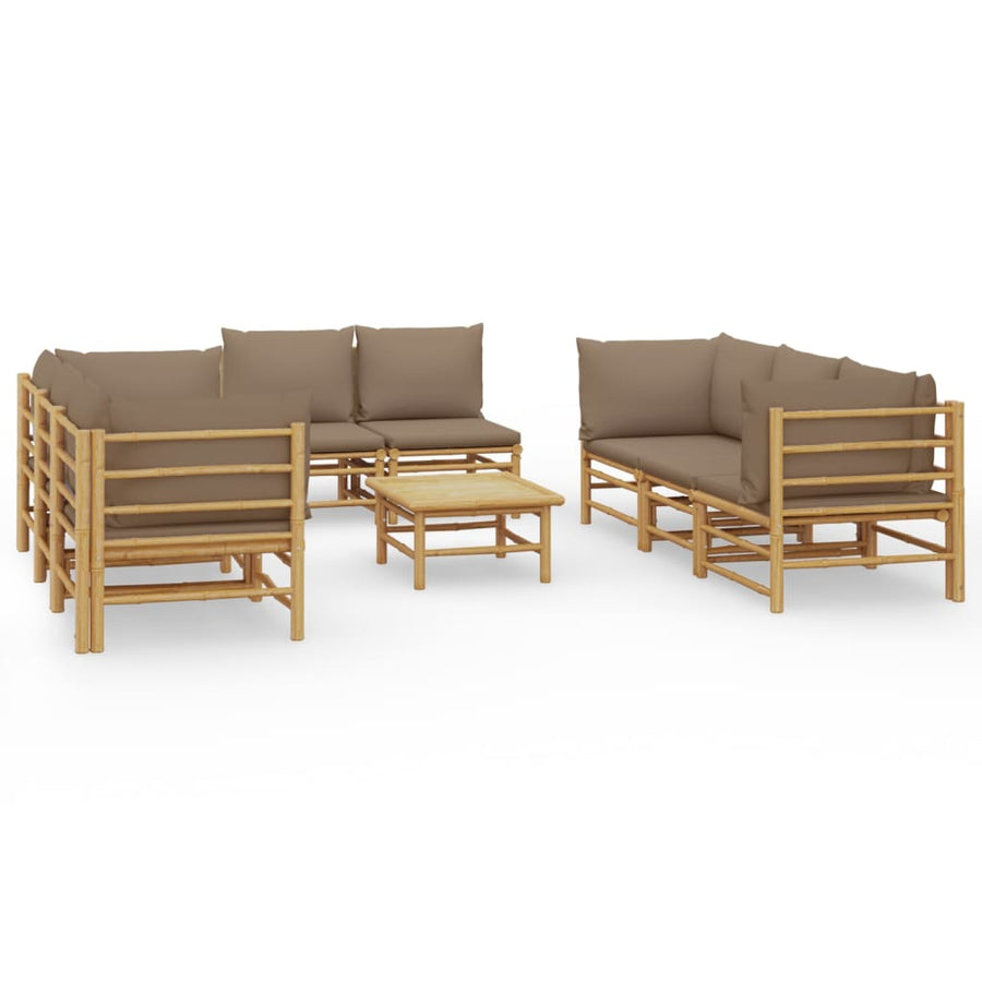 9-Delige Loungeset Met Kussens Bamboe Taupe 4x hoek + 4x midden + Tafel