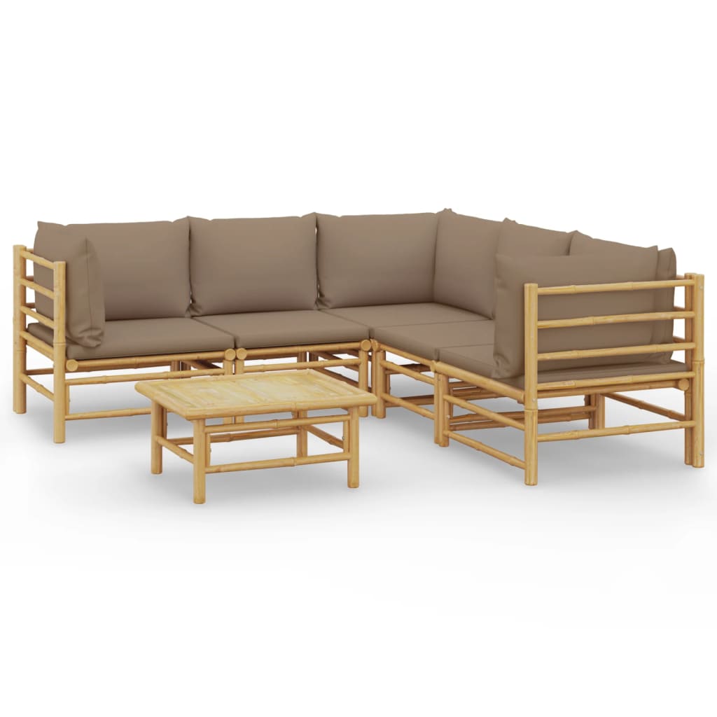 6-Delige Loungeset Met Kussens Bamboe Taupe 3x hoek + 2x midden + Tafel