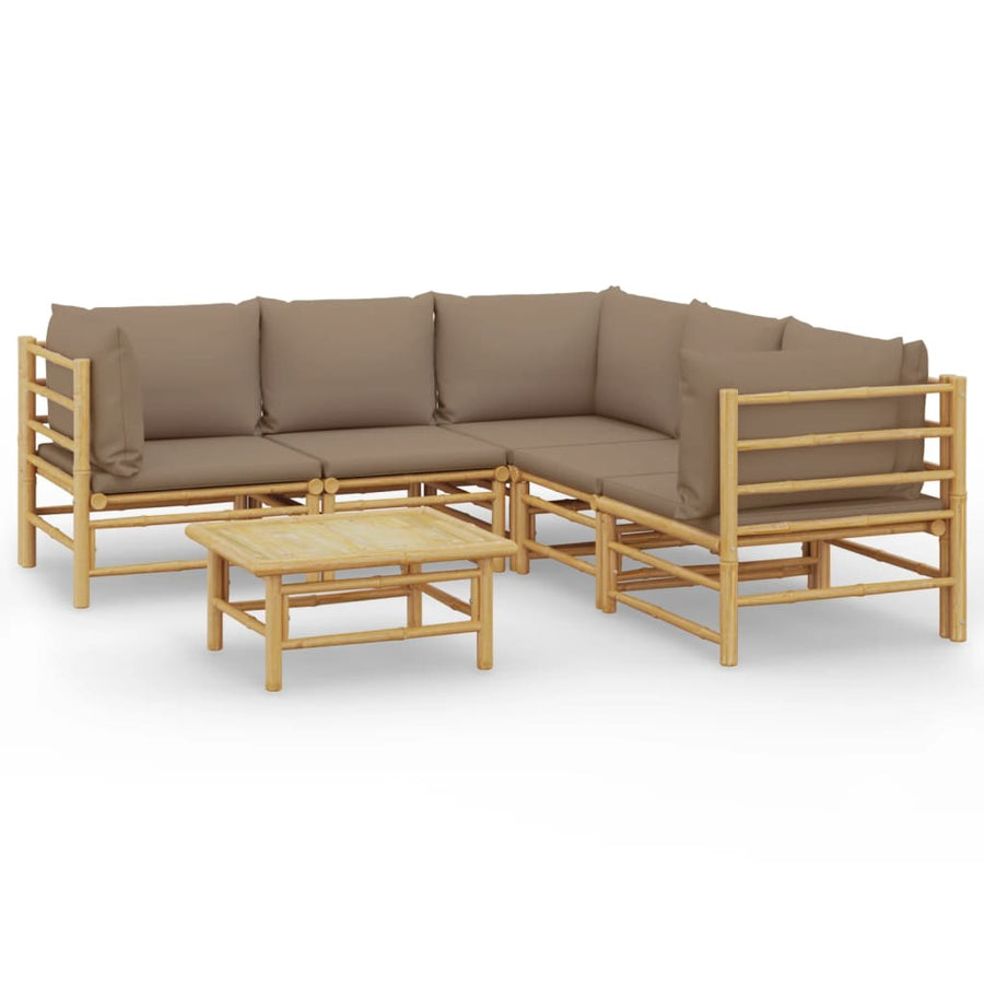 6-Delige Loungeset Met Kussens Bamboe Taupe 3x hoek + 2x midden + Tafel