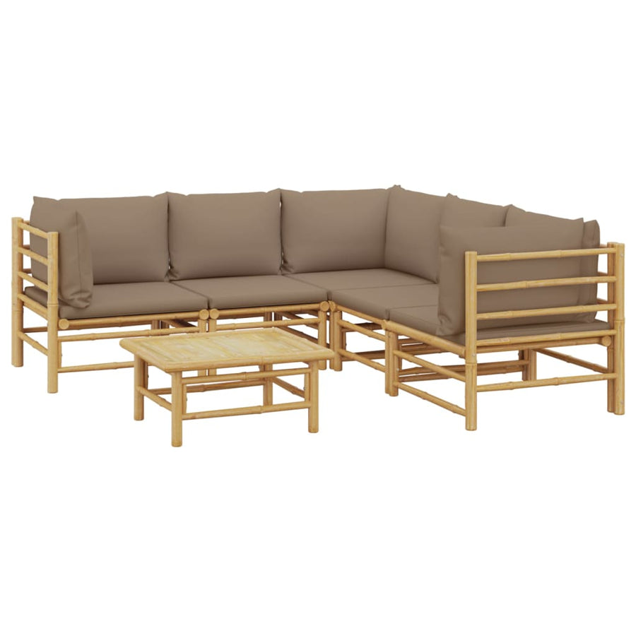 6-Delige Loungeset Met Kussens Bamboe Taupe 3x hoek + 2x midden + Tafel