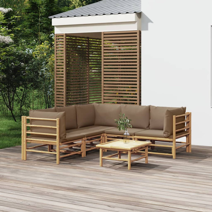 6-Delige Loungeset Met Kussens Bamboe Taupe 3x hoek + 2x midden + Tafel