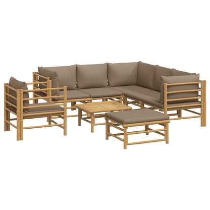 8-Delige Loungeset Met Kussens Bamboe Taupe 3x corner + 2x middle + chair + footrest + table