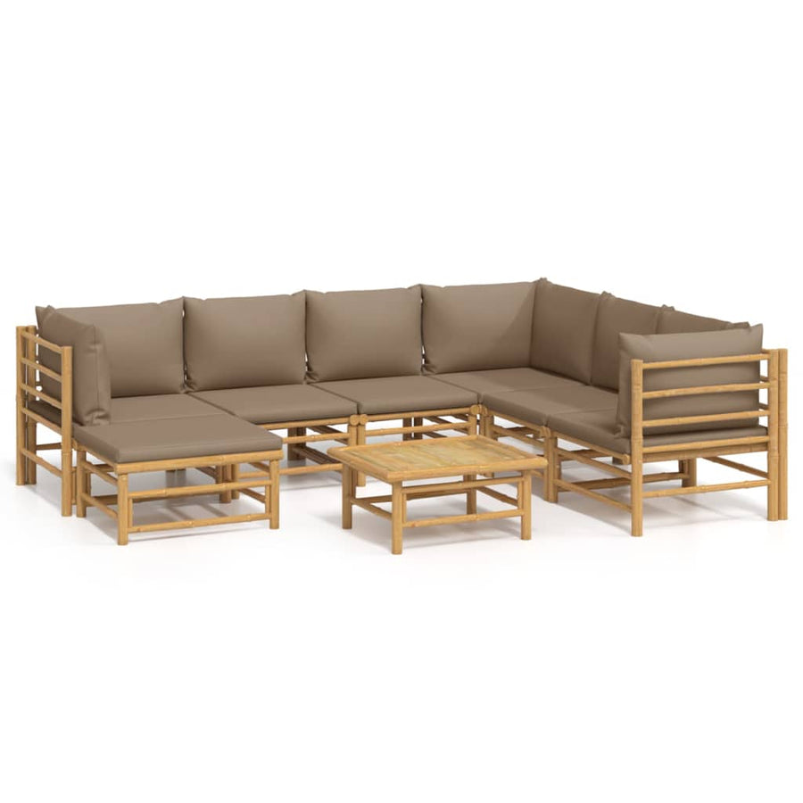 8-Delige Loungeset Met Kussens Bamboe Taupe 3x hoek + 3x midden + voetensteun + Tafel
