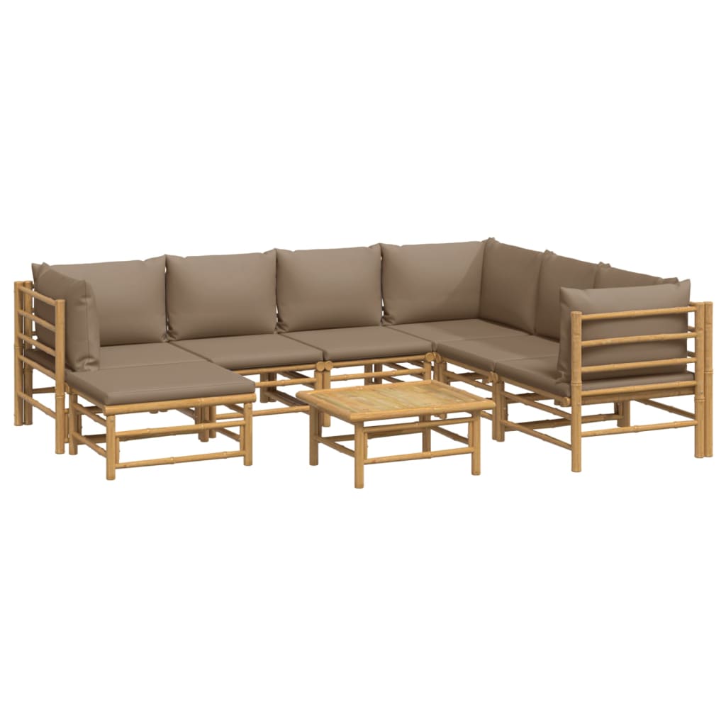 8-Delige Loungeset Met Kussens Bamboe Taupe 3x hoek + 3x midden + voetensteun + Tafel