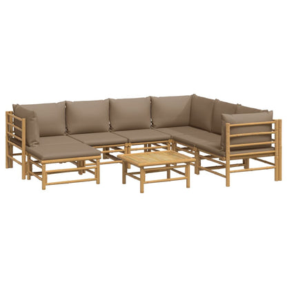 8-Delige Loungeset Met Kussens Bamboe Taupe 3x hoek + 3x midden + voetensteun + Tafel