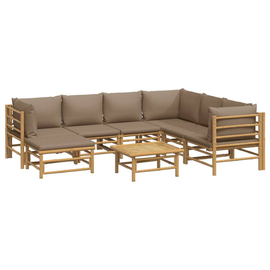8-Delige Loungeset Met Kussens Bamboe Taupe 3x hoek + 3x midden + voetensteun + Tafel
