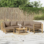 8-Delige Loungeset Met Kussens Bamboe Taupe 3x hoek + 3x midden + voetensteun + Tafel