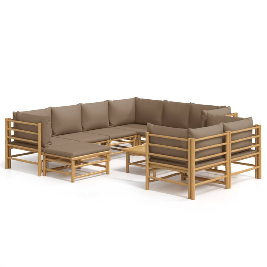 0-Delige Loungeset Met Kussens Bamboe Taupe 5x hoek + 3x midden + voetensteun + Tafel