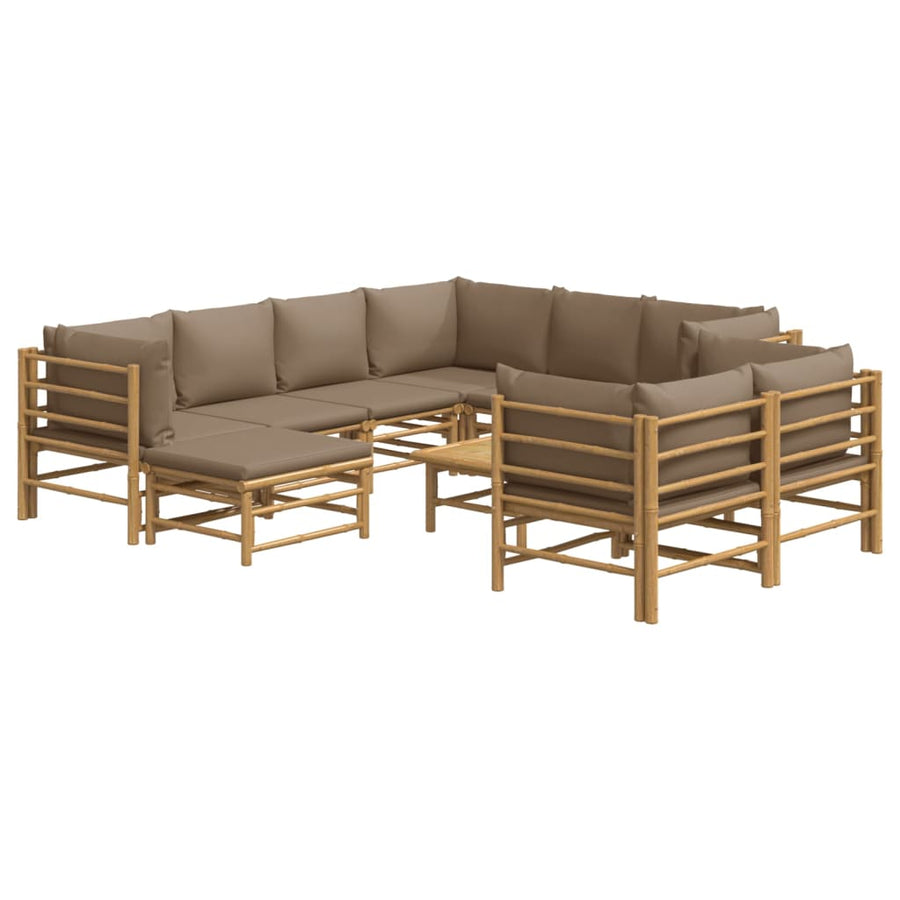0-Delige Loungeset Met Kussens Bamboe Taupe 5x hoek + 3x midden + voetensteun + Tafel