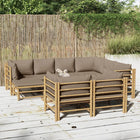 0-Delige Loungeset Met Kussens Bamboe Taupe 5x hoek + 3x midden + voetensteun + Tafel