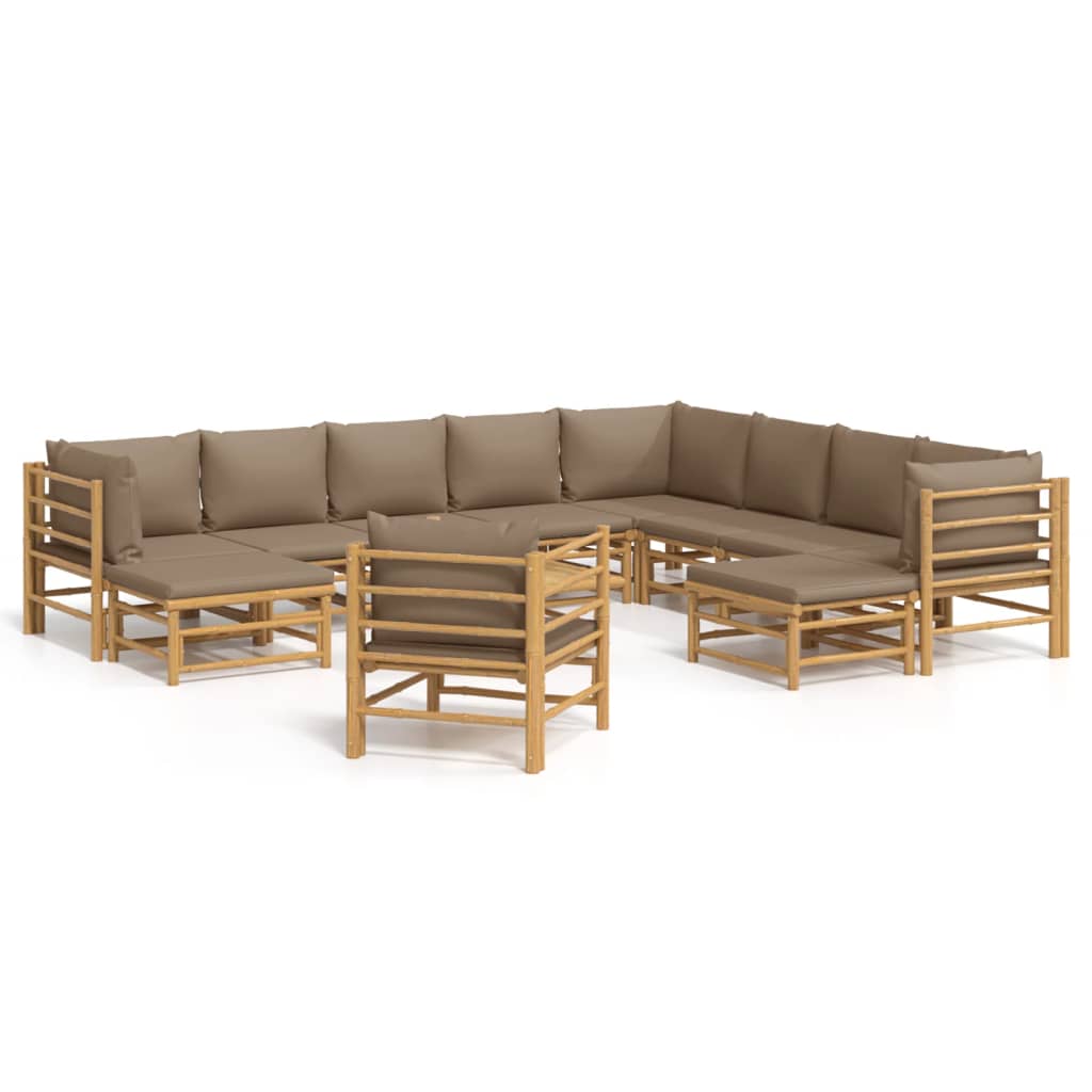 2-Delige Loungeset Met Kussens Bamboe Taupe 3x corner + 5x middle + 2x footrest + chair + table