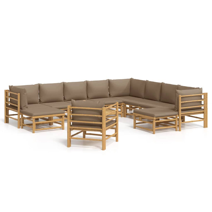 2-Delige Loungeset Met Kussens Bamboe Taupe 3x corner + 5x middle + 2x footrest + chair + table