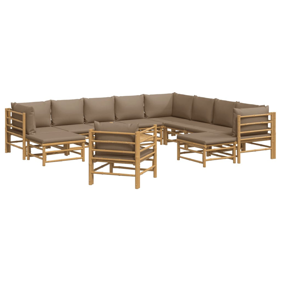 2-Delige Loungeset Met Kussens Bamboe Taupe 3x corner + 5x middle + 2x footrest + chair + table