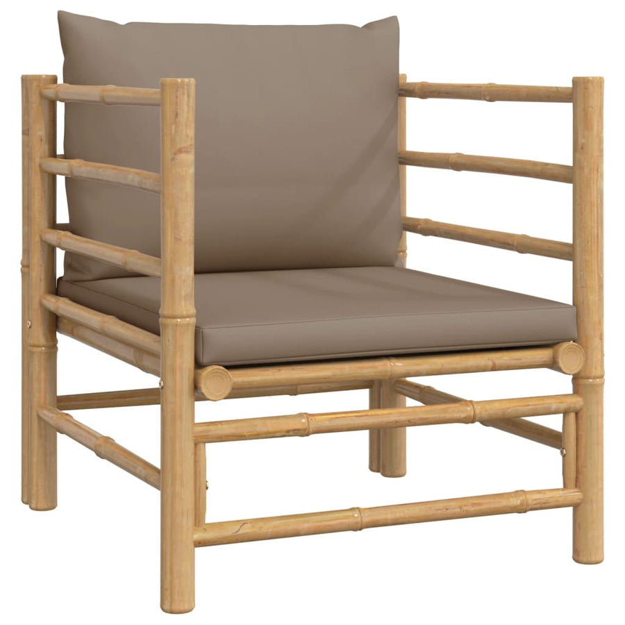 2-Delige Loungeset Met Kussens Bamboe Taupe 3x corner + 5x middle + 2x footrest + chair + table