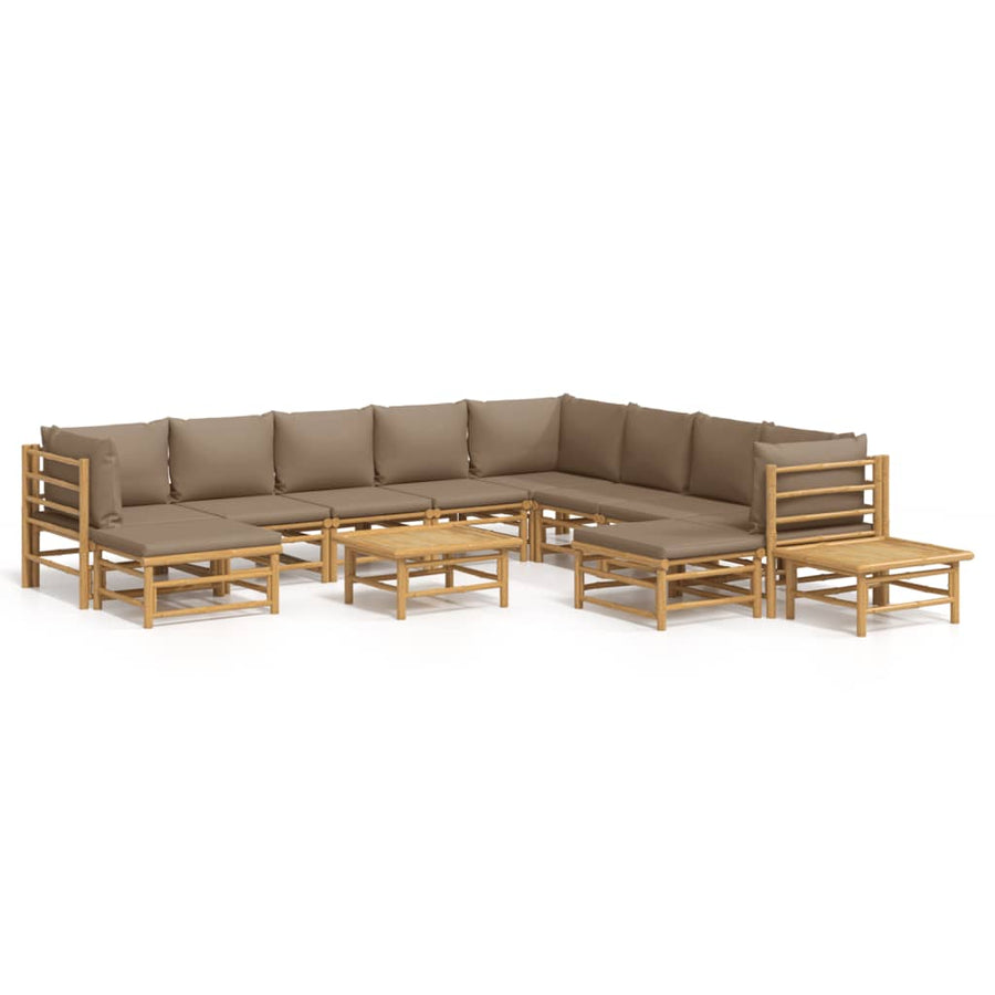 2-Delige Loungeset Met Kussens Bamboe Taupe 3x hoek + 5x midden + 2x voetensteun + 2x Tafel