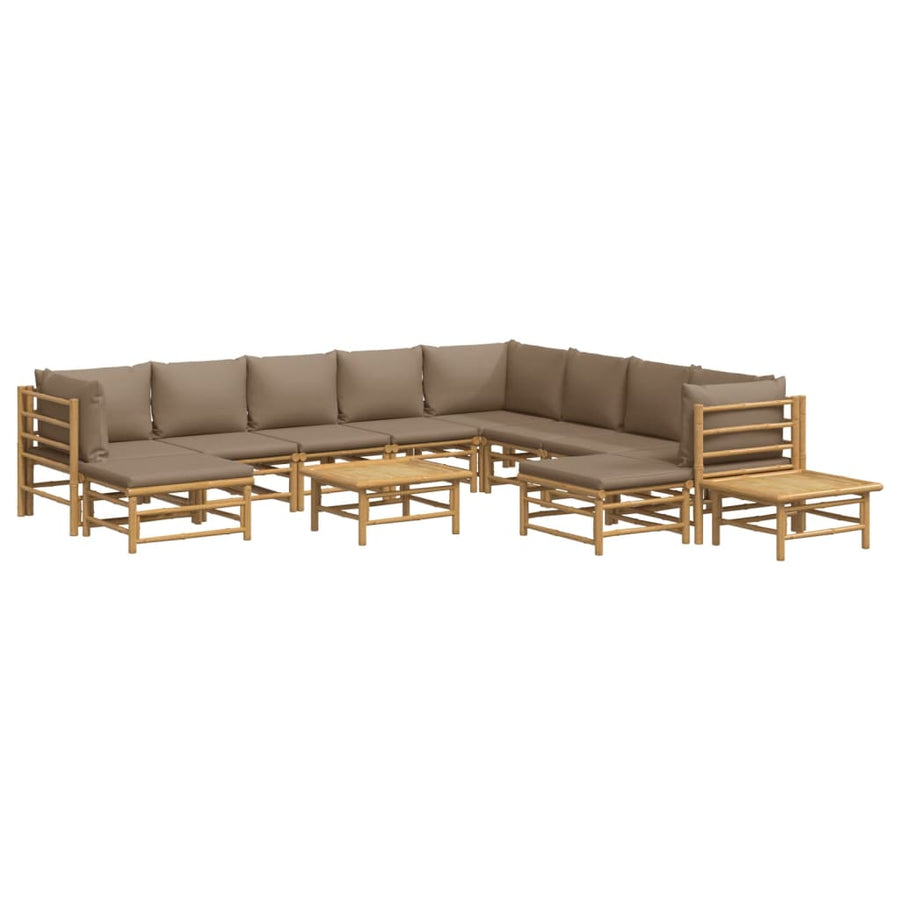 2-Delige Loungeset Met Kussens Bamboe Taupe 3x hoek + 5x midden + 2x voetensteun + 2x Tafel