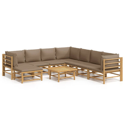 9-Delige Loungeset Met Kussens Bamboe Taupe 3x hoek + 4x midden + voetensteun + Tafel