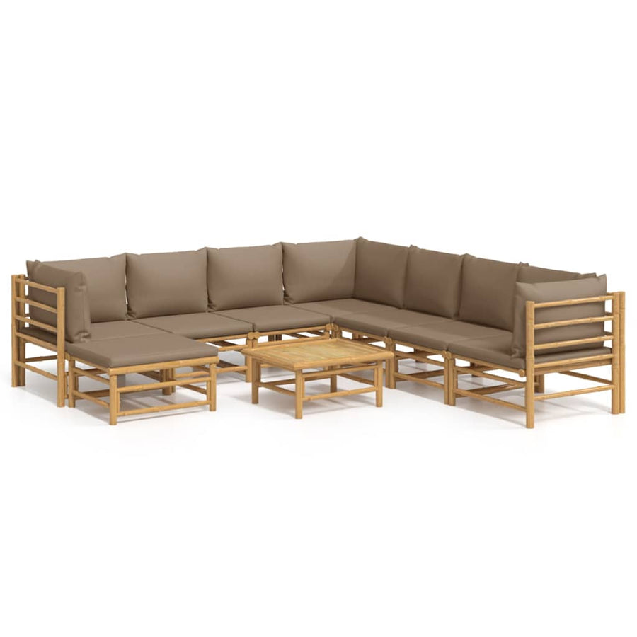 9-Delige Loungeset Met Kussens Bamboe Taupe 3x hoek + 4x midden + voetensteun + Tafel