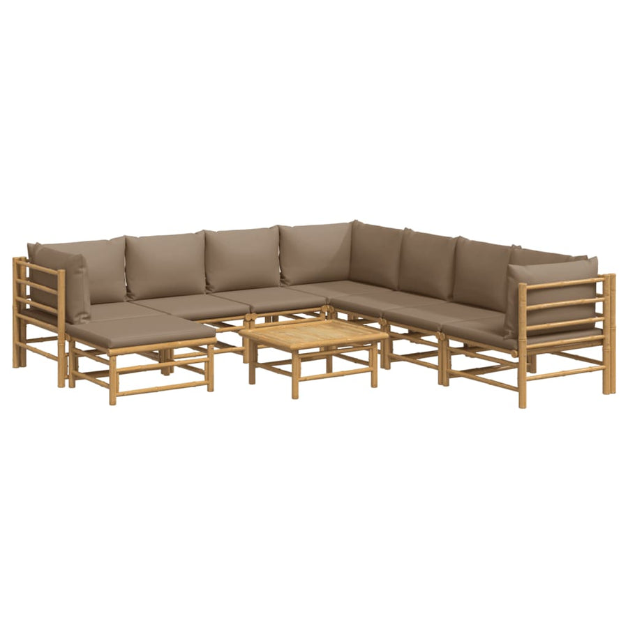 9-Delige Loungeset Met Kussens Bamboe Taupe 3x hoek + 4x midden + voetensteun + Tafel